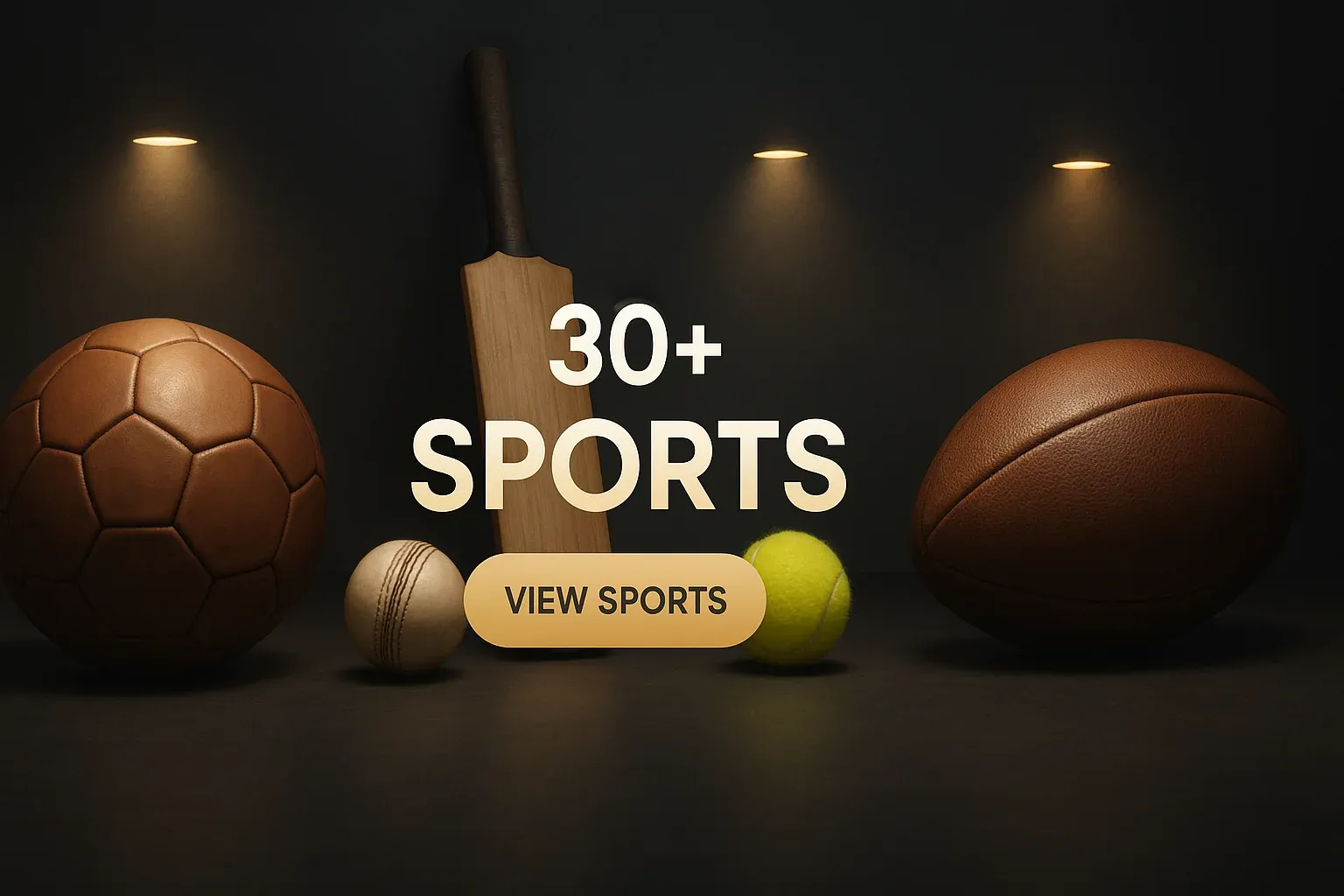 Wide banner with British sports balls and sports betting CTA text